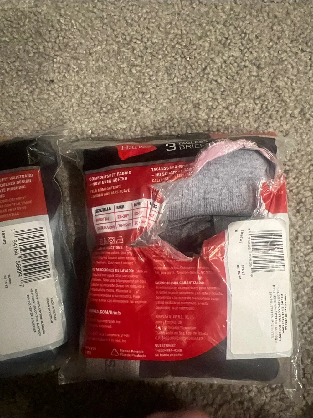Hanes 3-Pack Tagless Briefs in Blue, Black, Gray